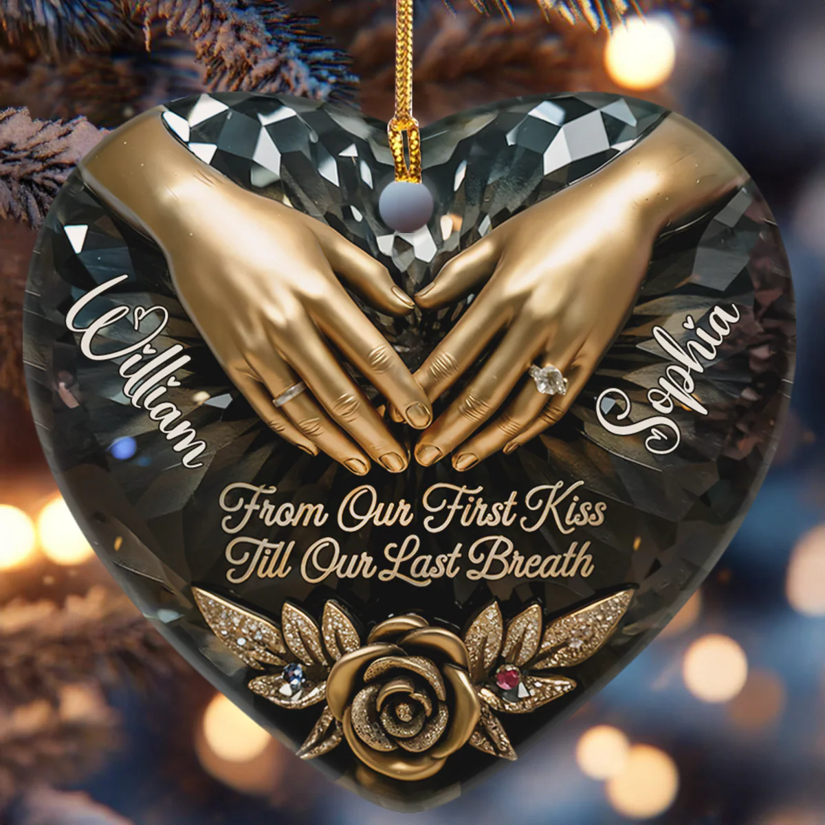 From Our First Kiss Till Our Last Breath - Personalized Heart Shaped Ceramic Ornament - Image 6