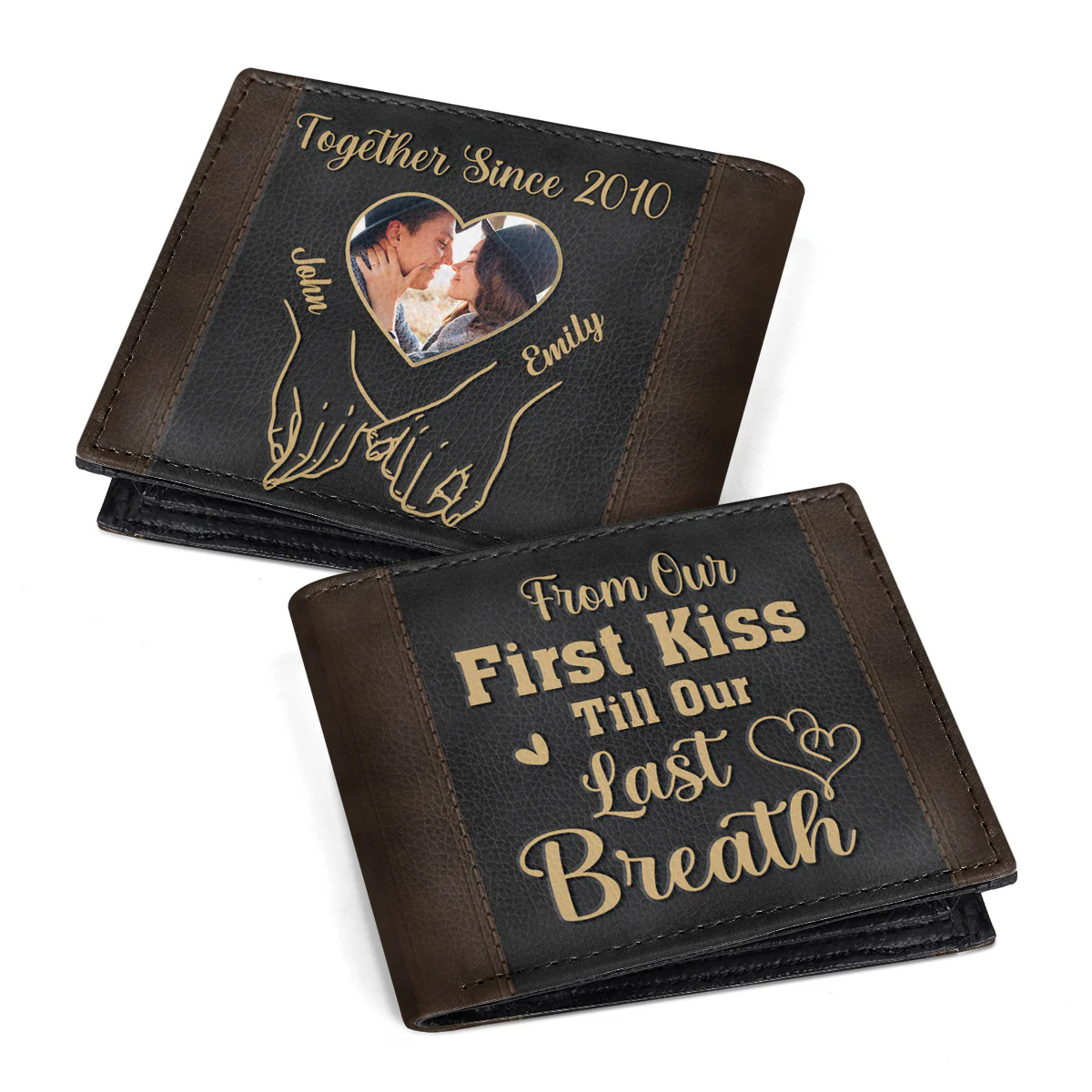 From Our First Kiss Till Our Last Breath - Personalized Leather Folded Wallet