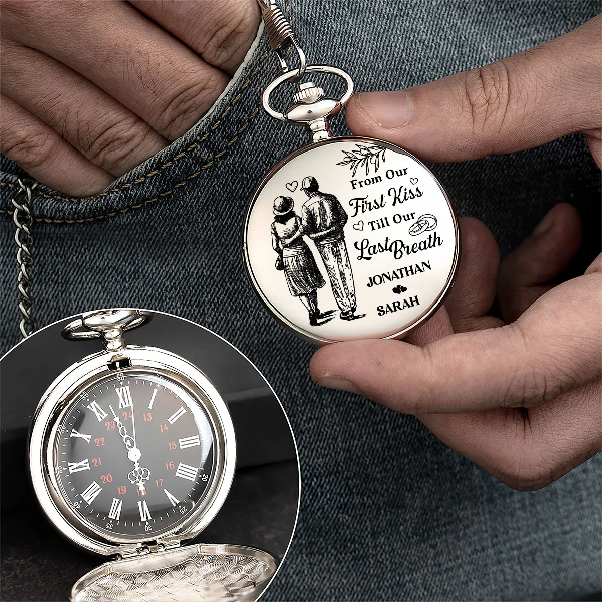 From Our First Kiss Till Our Last Breath - Personalized Pocket Watch - Image 2
