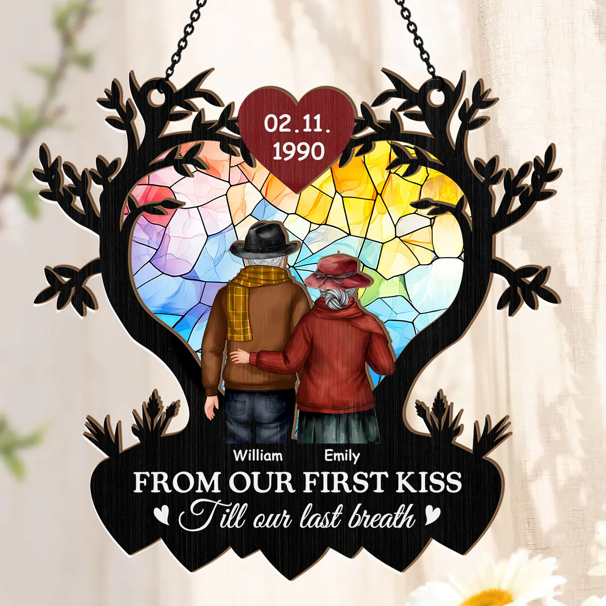 From Our First Kiss Till Our Last Breath - Personalized Window Hanging Suncatcher - Image 3