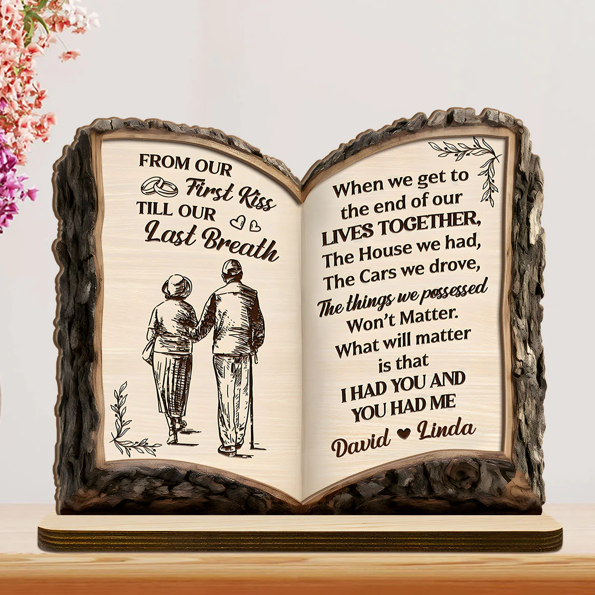 From Our First Kiss To Our Last Breath Love Journey Book - Personalized 2-Layer Wood Plaque With Flat Base - Image 4
