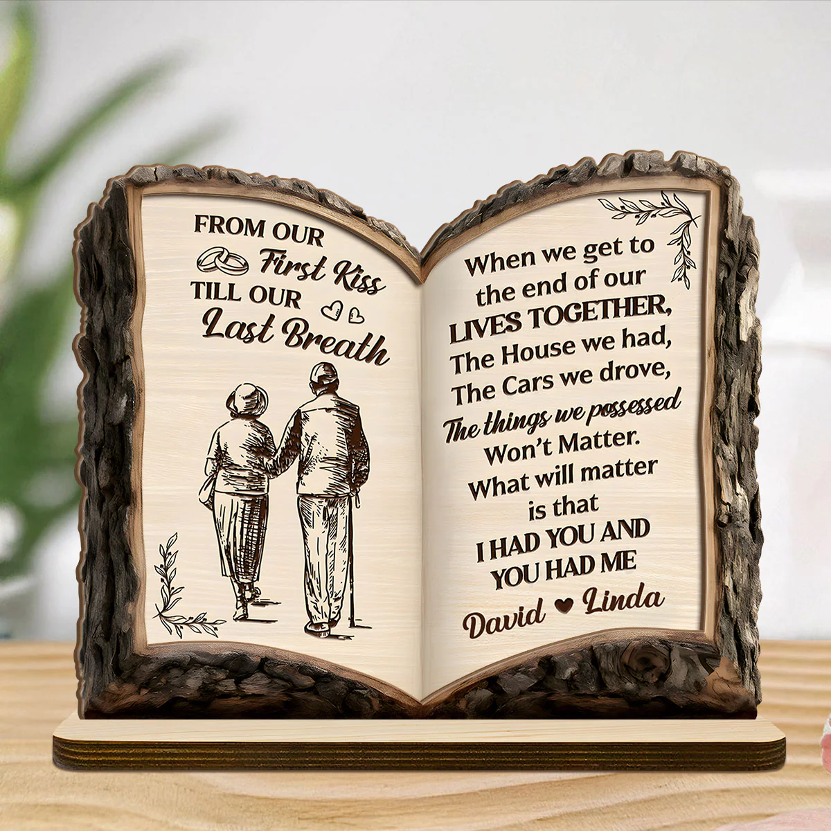 From Our First Kiss To Our Last Breath Love Journey Book - Personalized 2-Layer Wood Plaque With Flat Base - Image 5