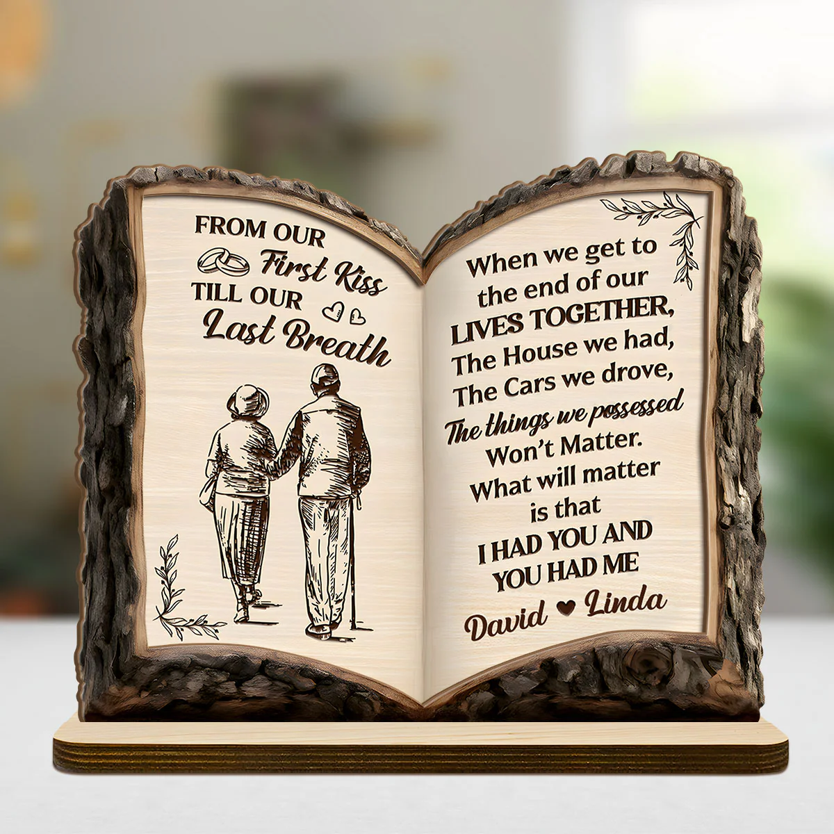 From Our First Kiss To Our Last Breath Love Journey Book - Personalized 2-Layer Wood Plaque With Flat Base - Image 6