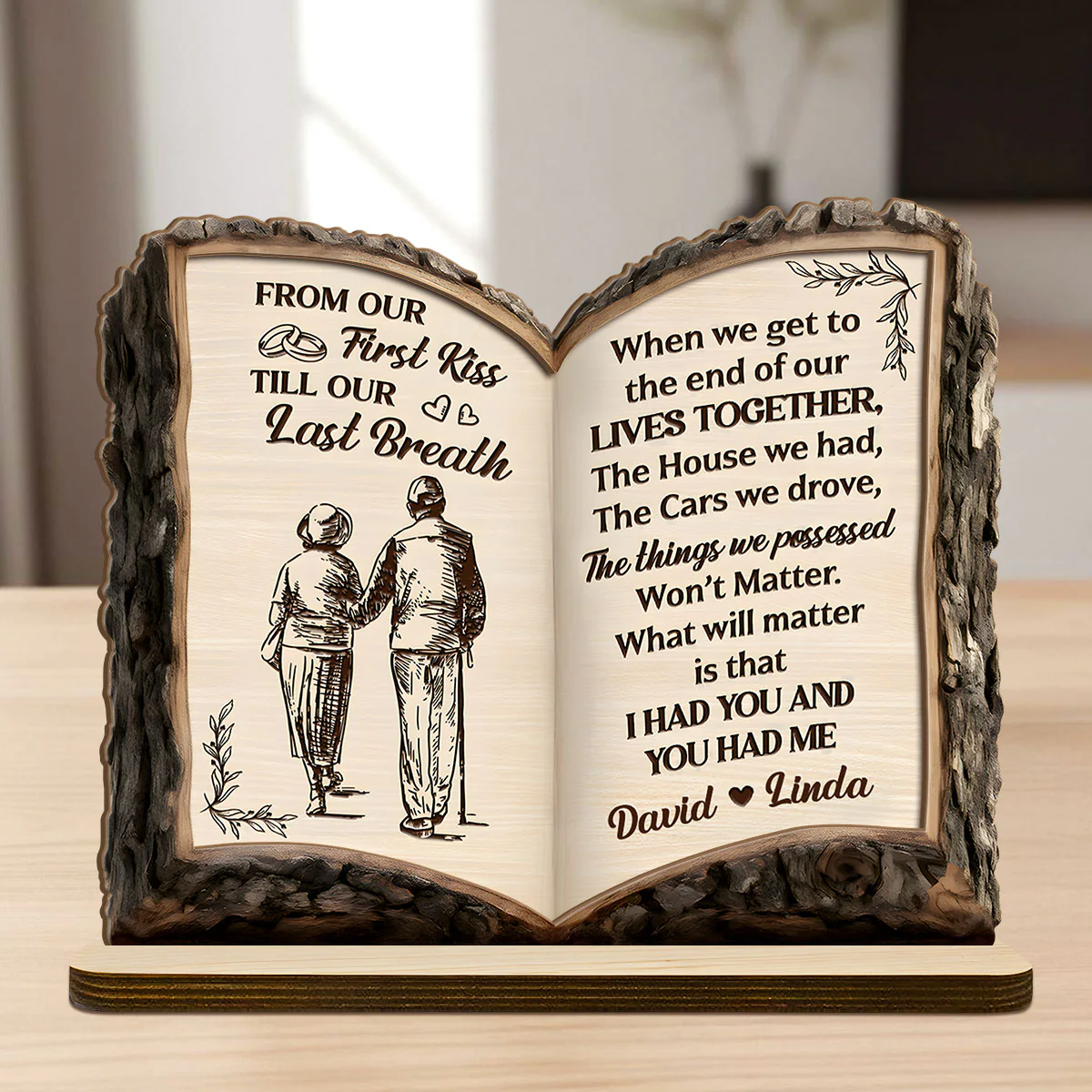 From Our First Kiss To Our Last Breath Love Journey Book - Personalized 2-Layer Wood Plaque With Flat Base - Image 7