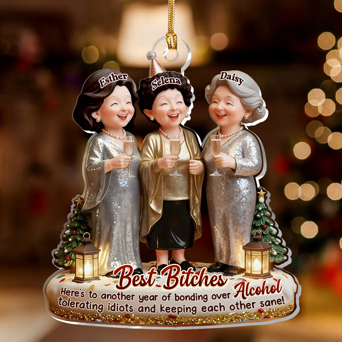 Funny Best Friends - Personalized 1-Layer Acrylic Ornament - Image 2