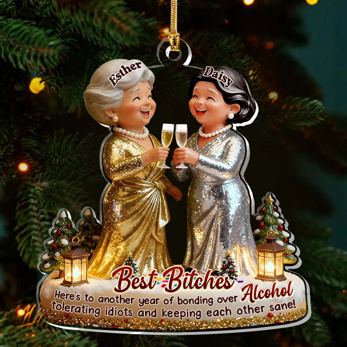 Funny Best Friends - Personalized 1-Layer Acrylic Ornament - Image 3