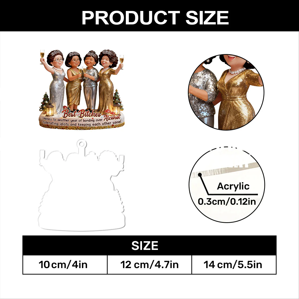 Funny Best Friends - Personalized 1-Layer Acrylic Ornament - Image 7