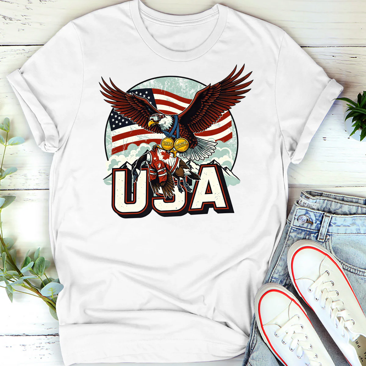 Funny USA Ice Hockey Eagle - Personalized 2D Unisex T-shirt - Image 3