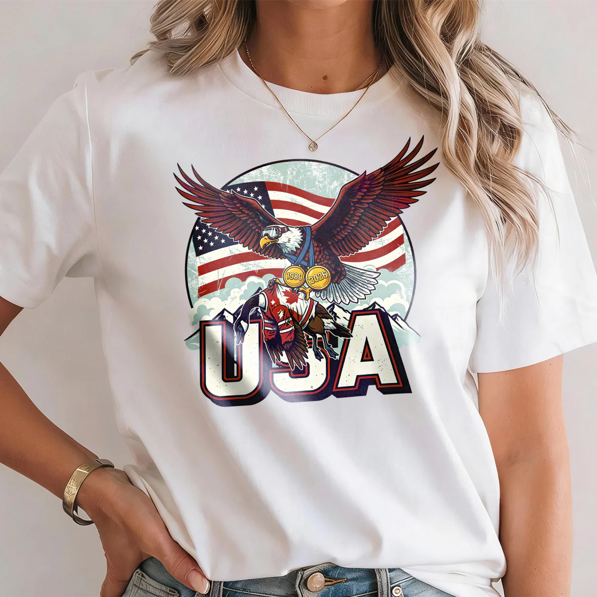 Funny USA Ice Hockey Eagle - Personalized 2D Unisex T-shirt - Image 5