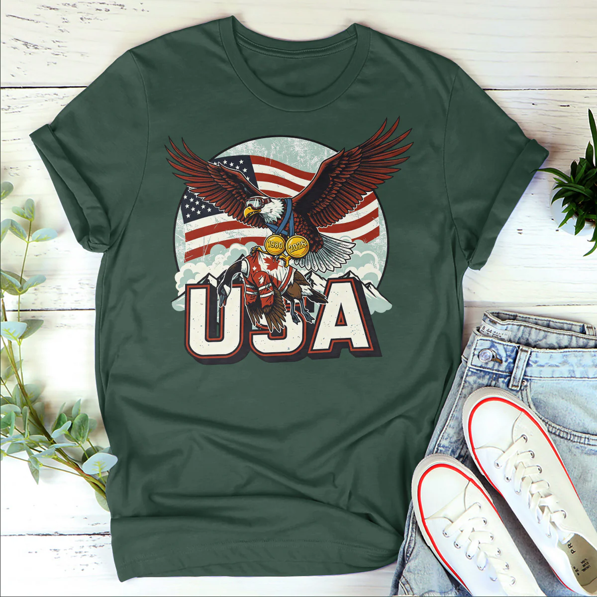 Funny USA Ice Hockey Eagle - Personalized 2D Unisex T-shirt - Image 6