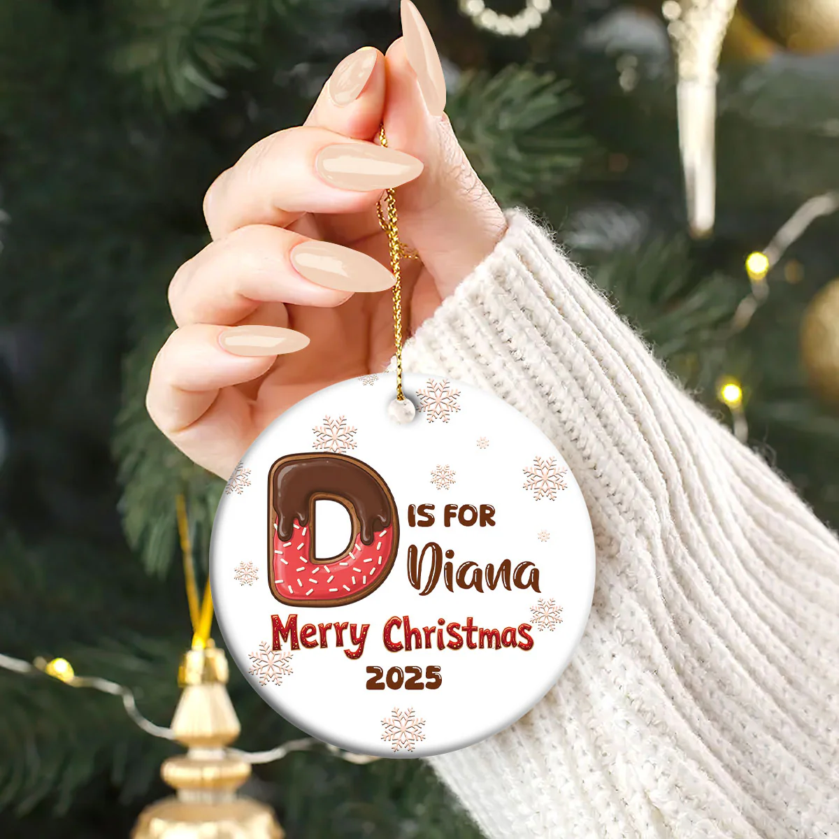 G Is For Gingerbread - Personalized Round Shaped Ceramic Ornament - Image 2
