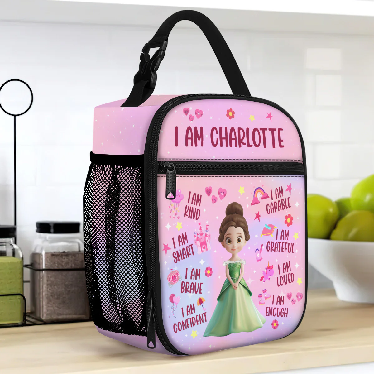 Galaxy And Unicorn Kid Affirmation - Personalized Lunch Bag - Image 2