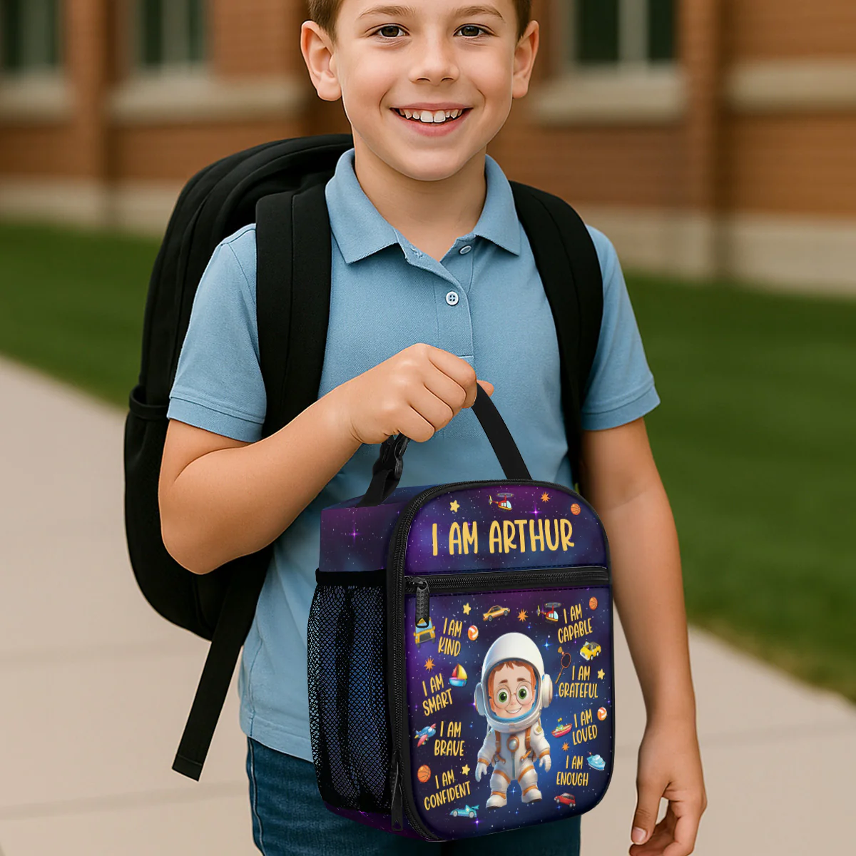 Galaxy And Unicorn Kid Affirmation - Personalized Lunch Bag - Image 4