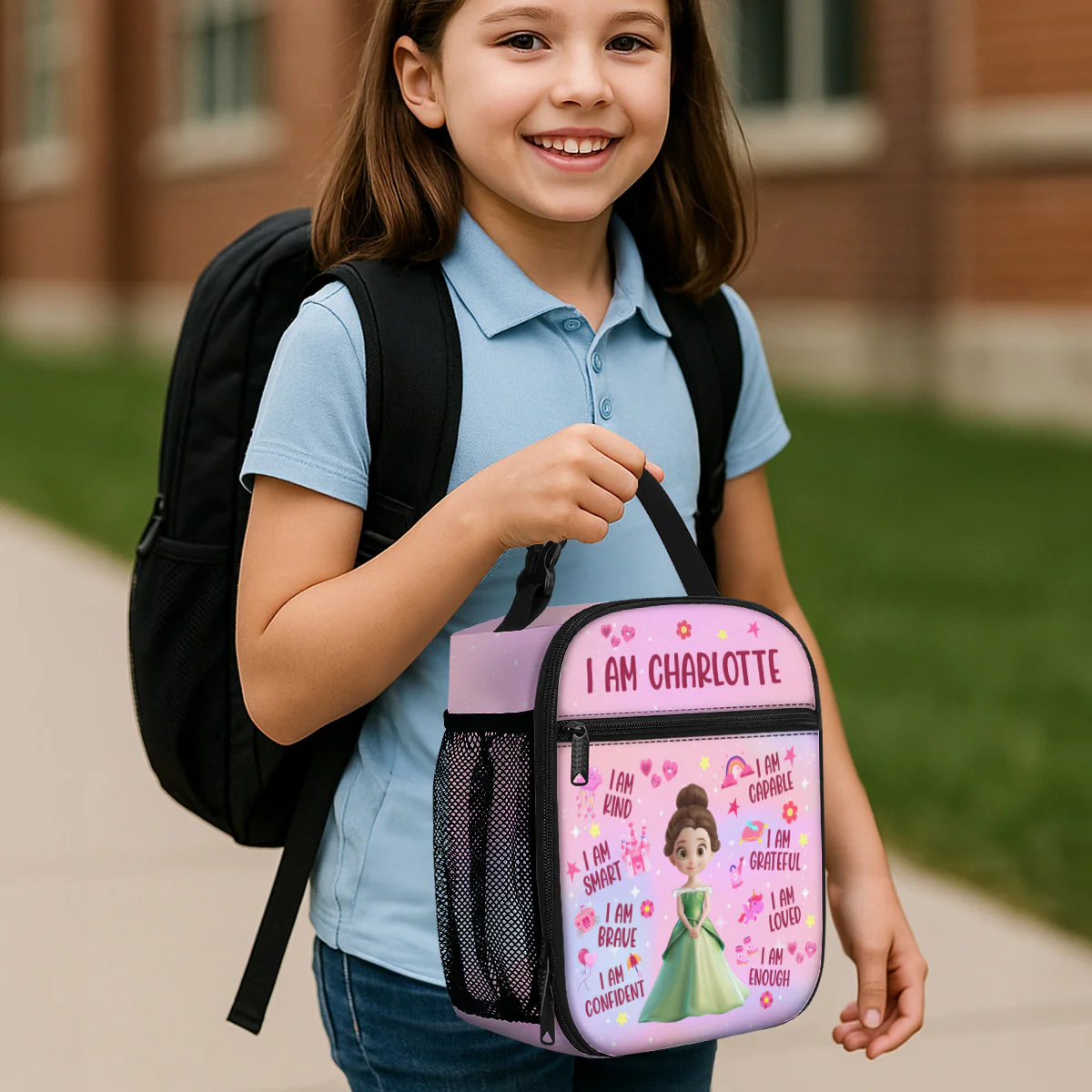 Galaxy And Unicorn Kid Affirmation - Personalized Lunch Bag - Image 5