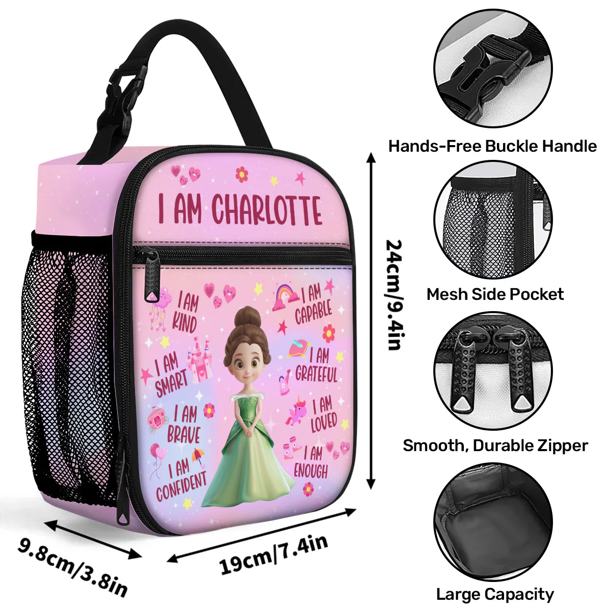 Galaxy And Unicorn Kid Affirmation - Personalized Lunch Bag - Image 8
