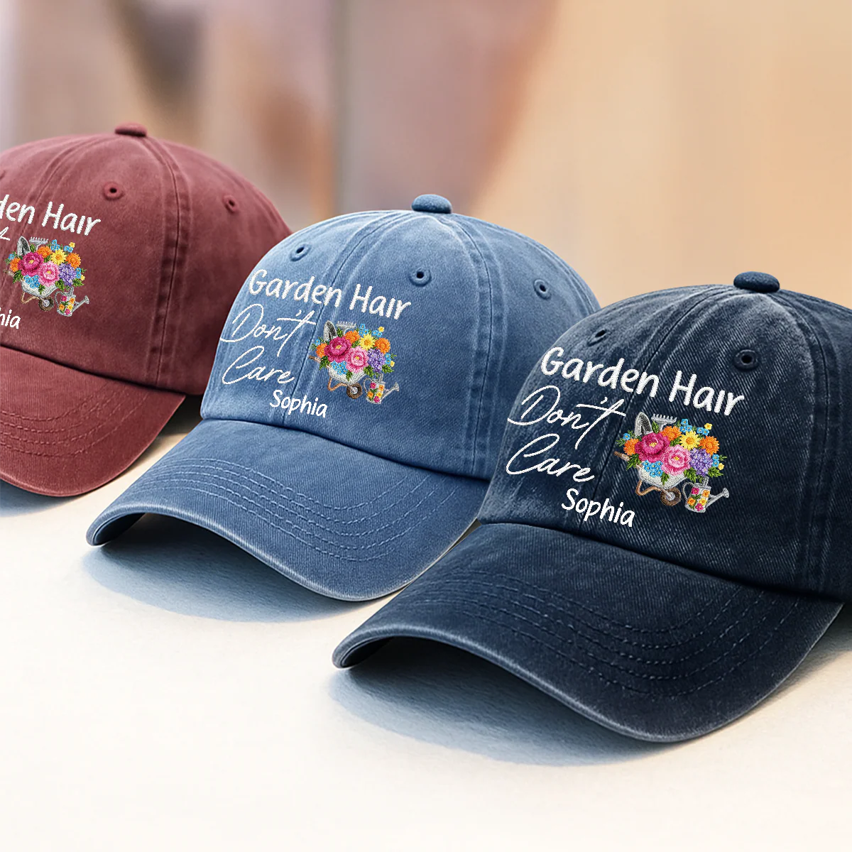Garden Hair Don't Care - Personalized Vintage Washed Denim Cap - Image 2