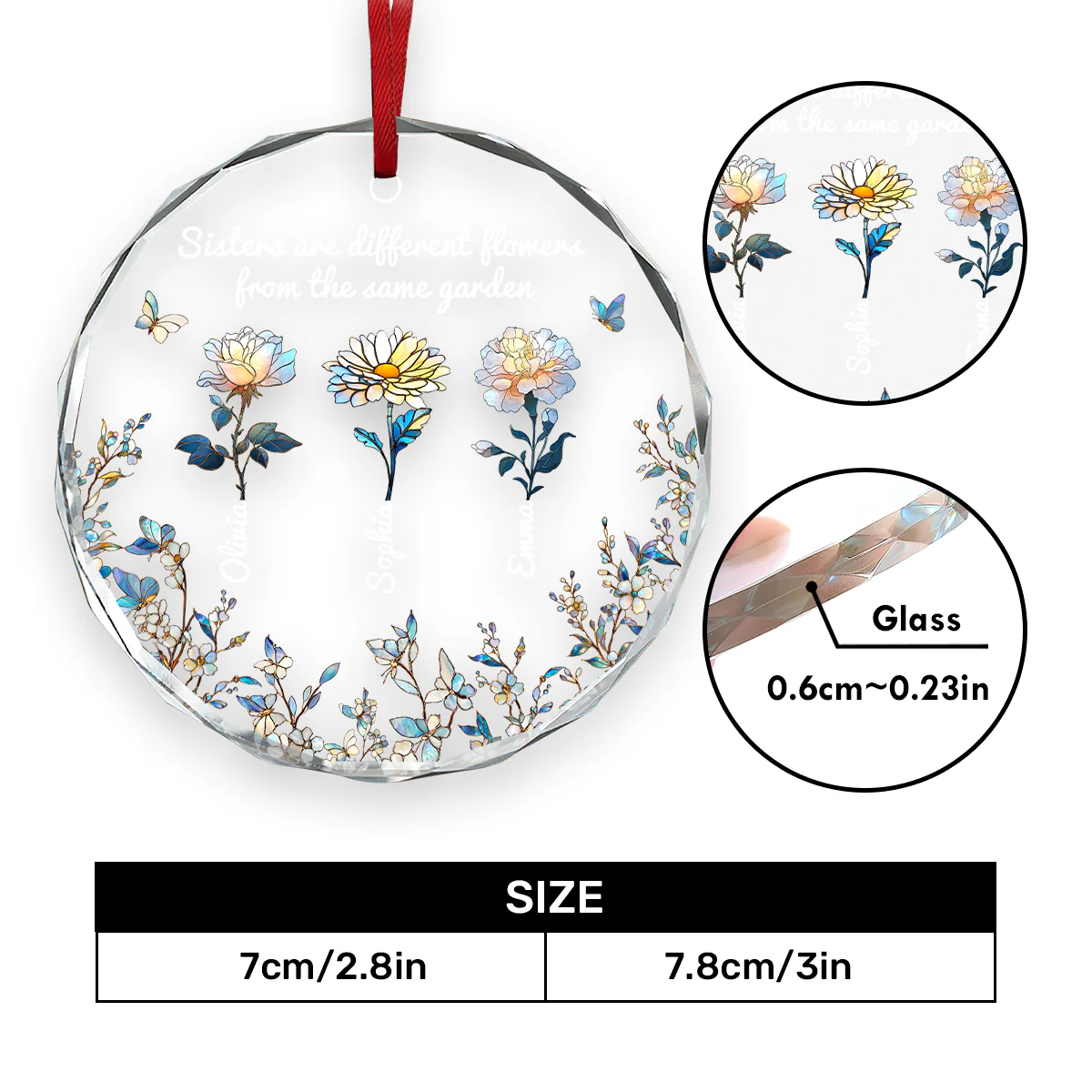 Garden Of Sisterhood - Personalized Round Shaped Glass Ornament - Image 5
