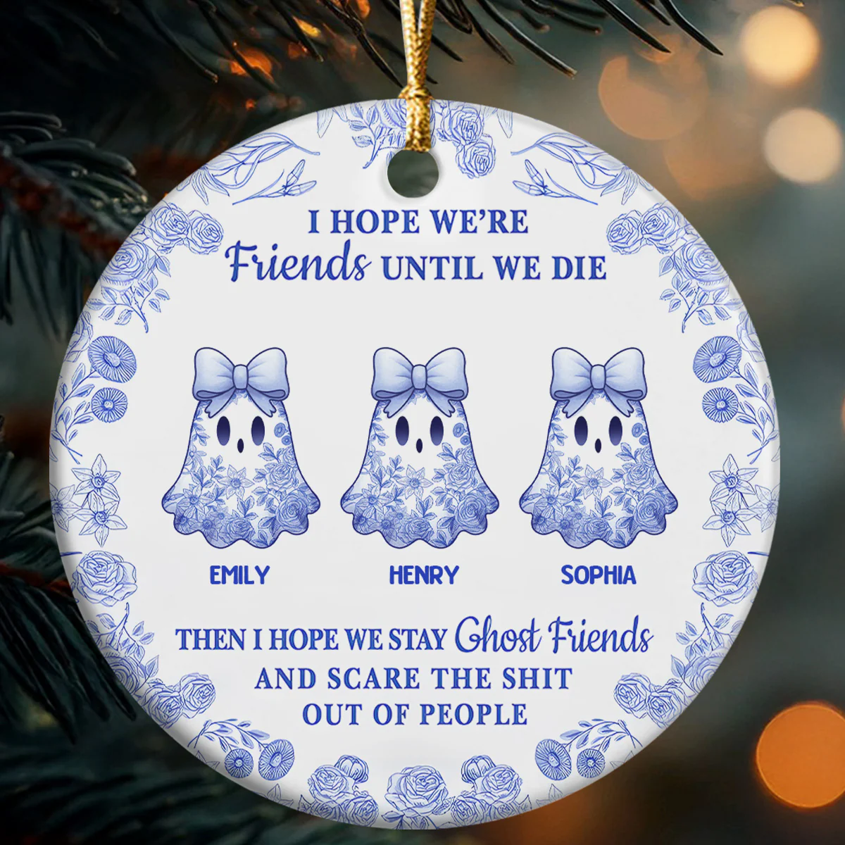 Ghost Bestie Friends - Personalized Round Shaped Ceramic Ornament