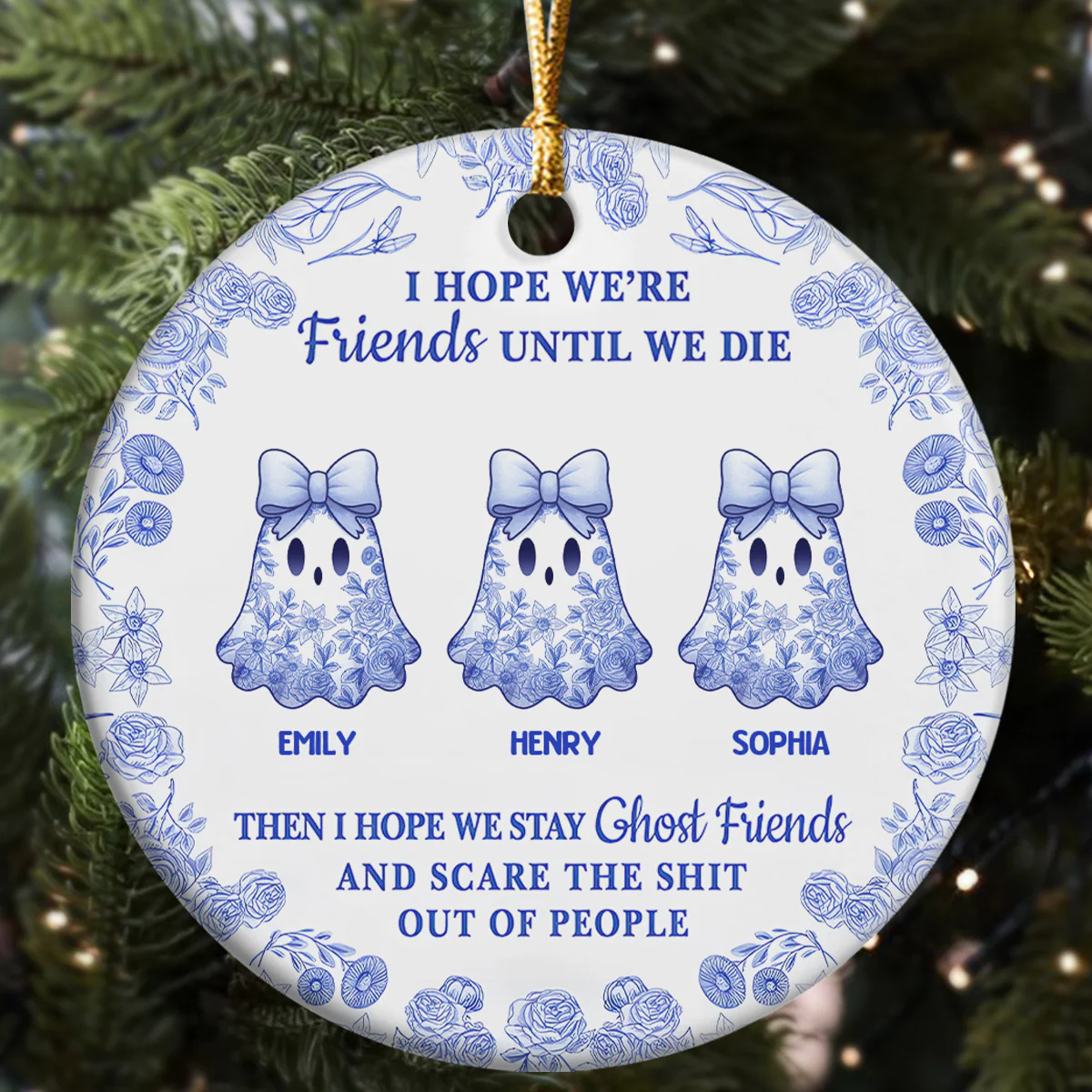 Ghost Bestie Friends - Personalized Round Shaped Ceramic Ornament - Image 5
