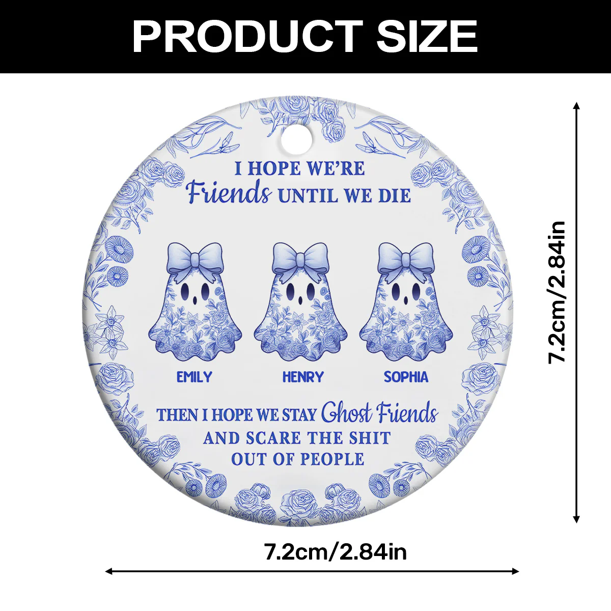 Ghost Bestie Friends - Personalized Round Shaped Ceramic Ornament - Image 7