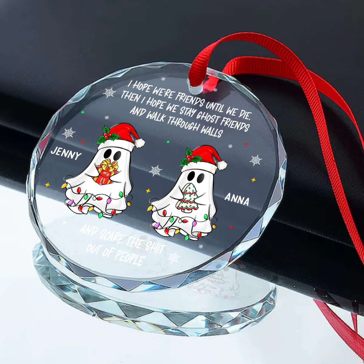 Ghostly Besties - Personalized Round Shaped Glass Ornament - Image 2