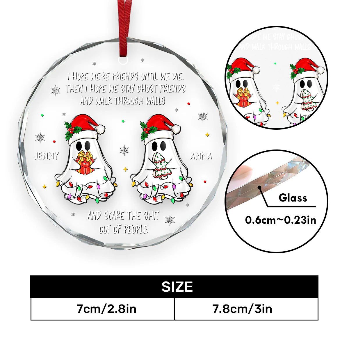 Ghostly Besties - Personalized Round Shaped Glass Ornament - Image 5