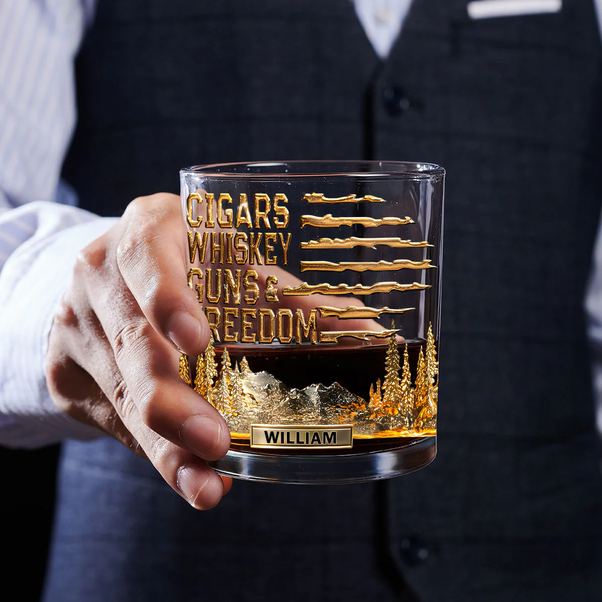 Gift For Bourbon - Personalized Round Whiskey Glass - Image 4