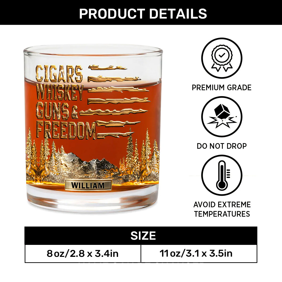 Gift For Bourbon - Personalized Round Whiskey Glass - Image 6