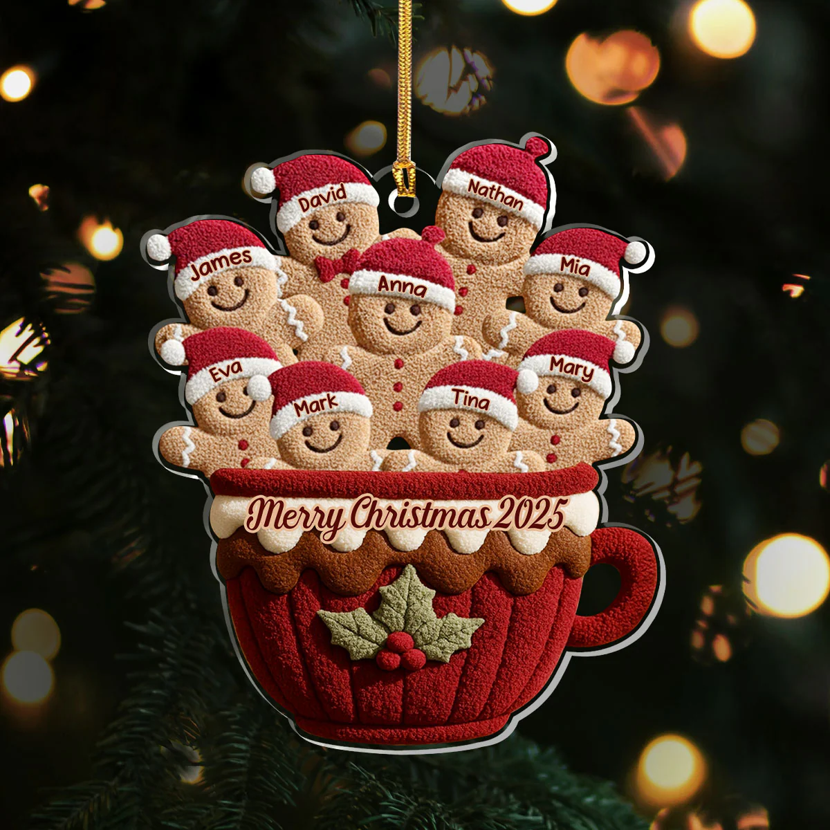 Gingerbread Christmas Family - Personalized 1-Layer Acrylic Ornament
