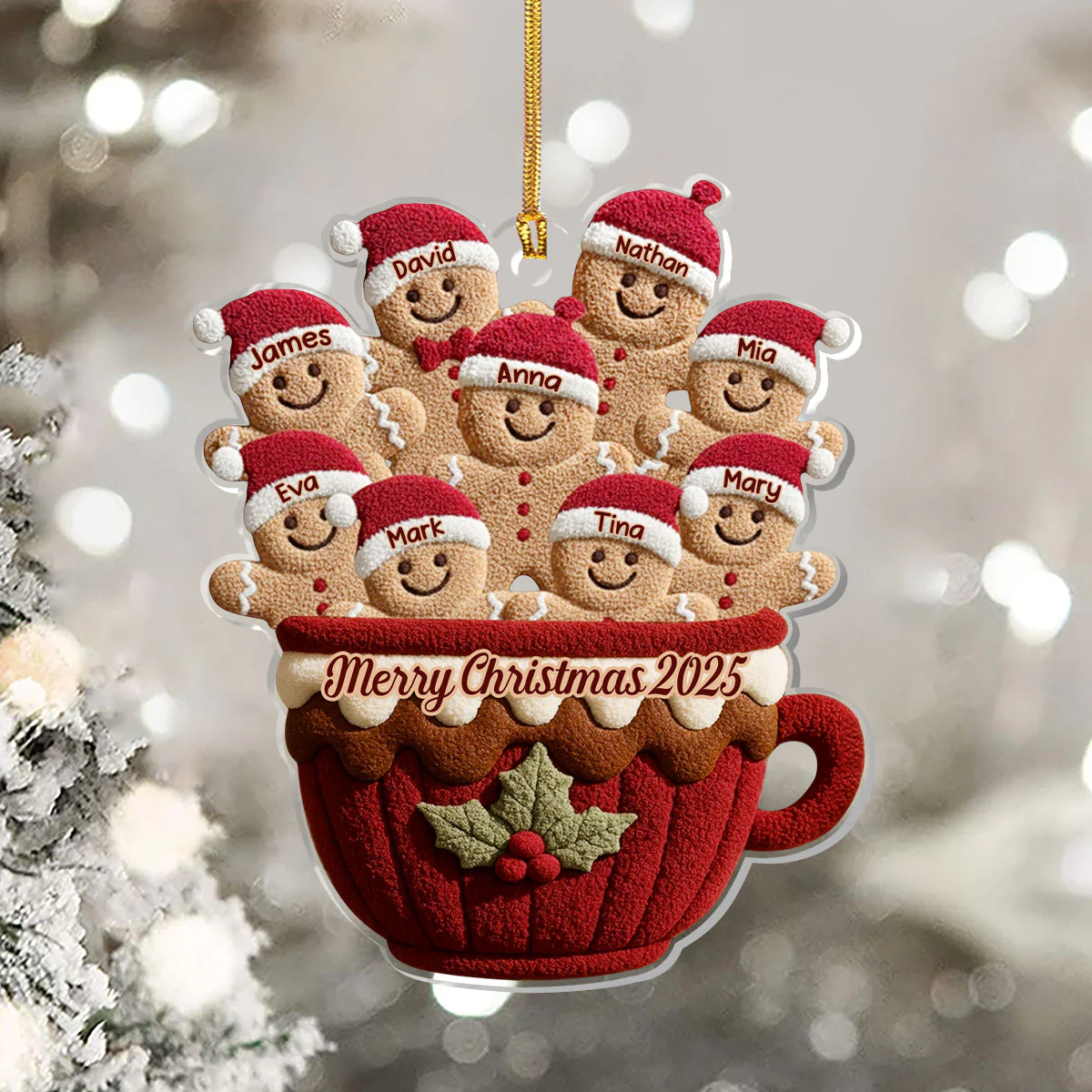 Gingerbread Christmas Family - Personalized 1-Layer Acrylic Ornament - Image 5