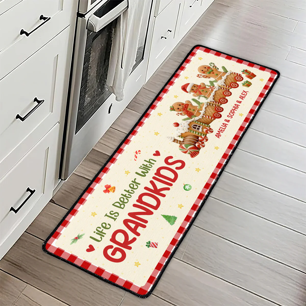 Gingerbread Christmas Train - Personalized Runner Rug - Image 3