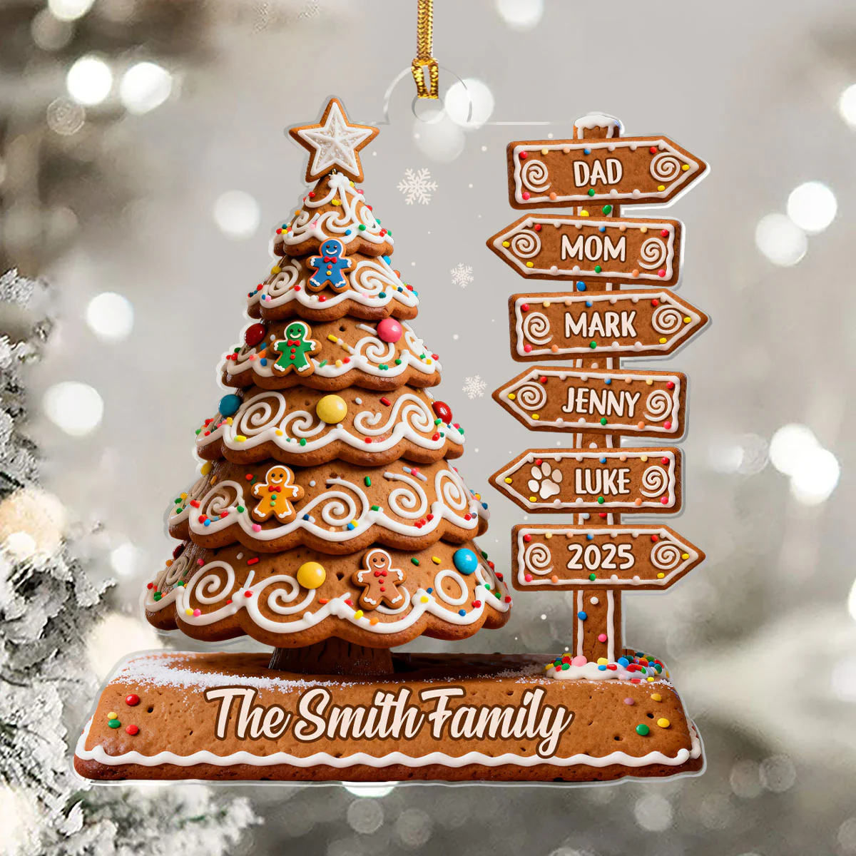 Gingerbread Christmas Tree - Personalized 1-Layer Acrylic Ornament - Image 5