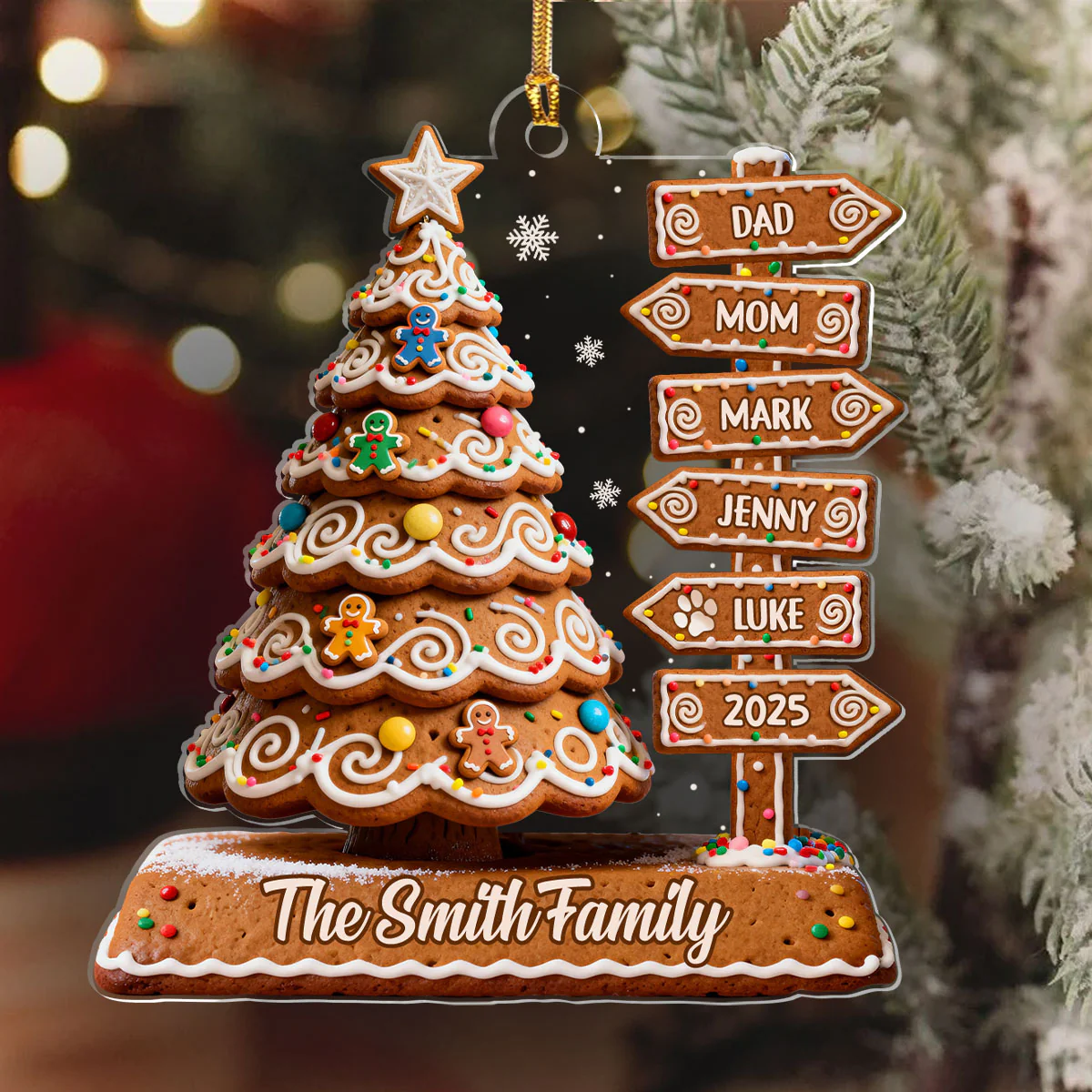 Gingerbread Christmas Tree - Personalized 1-Layer Acrylic Ornament - Image 6