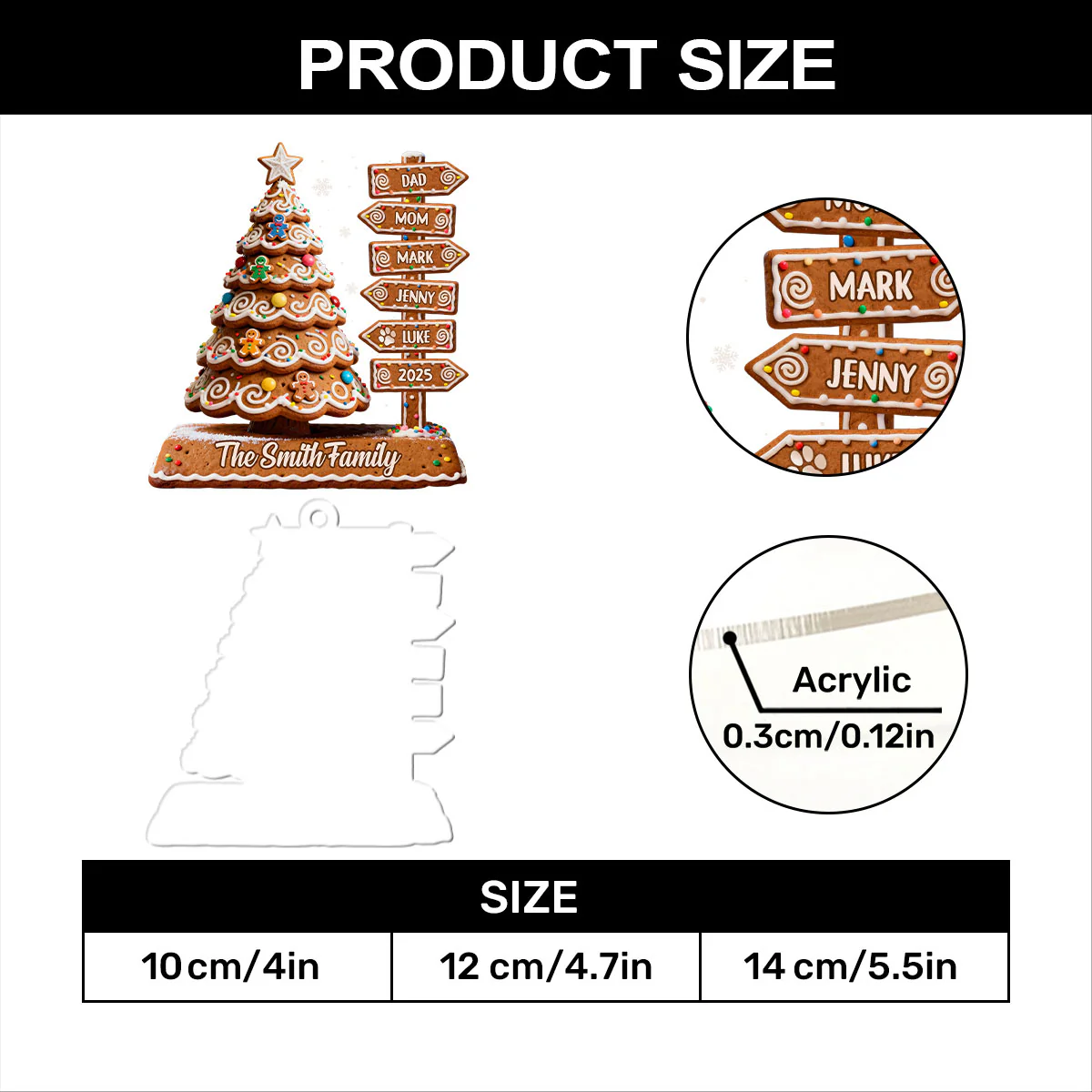 Gingerbread Christmas Tree - Personalized 1-Layer Acrylic Ornament - Image 7