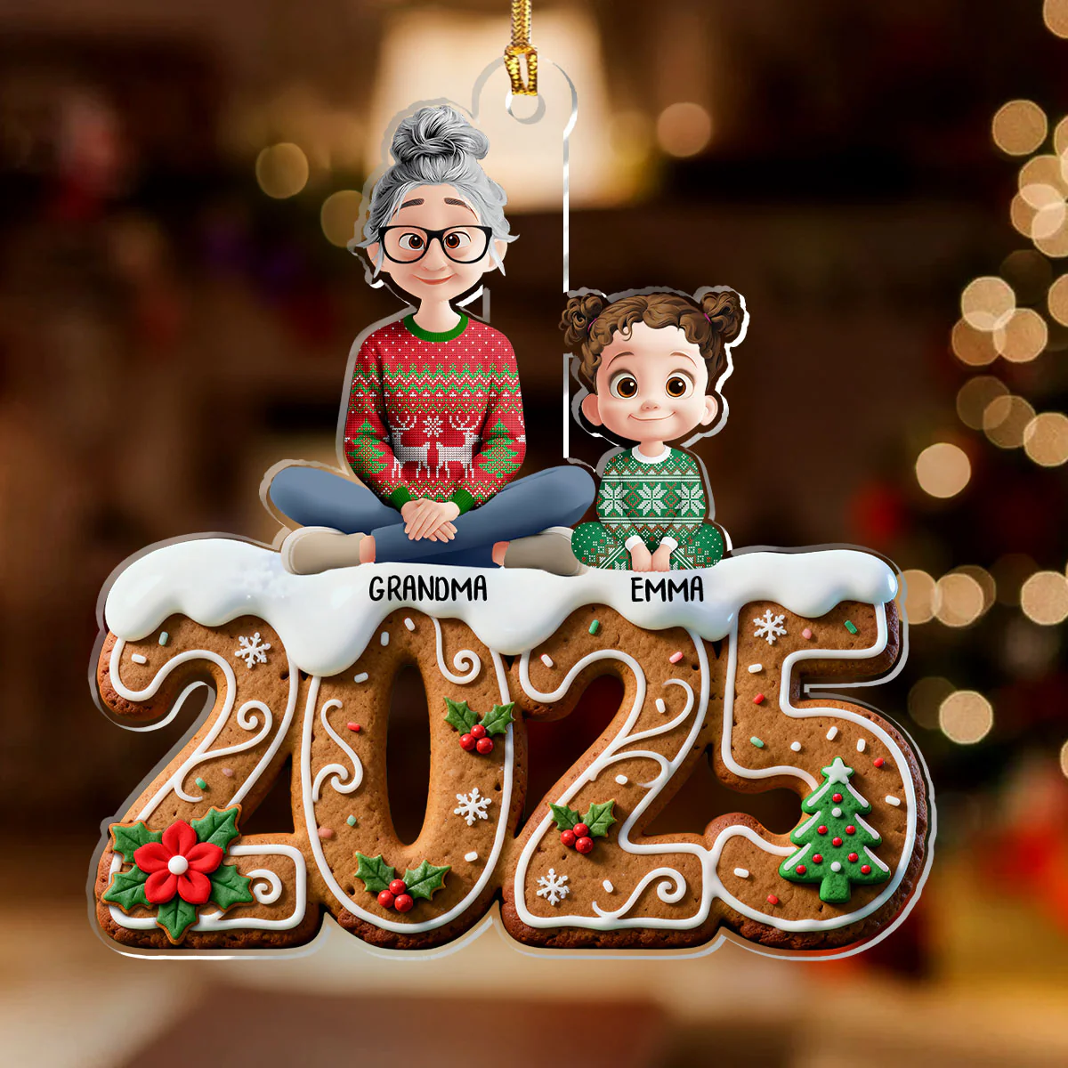 Gingerbread Cookie 2025 - Personalized 1-Layer Acrylic Ornament - Image 2