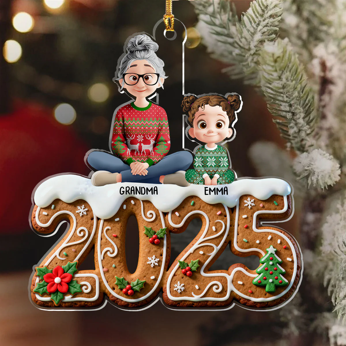 Gingerbread Cookie 2025 - Personalized 1-Layer Acrylic Ornament - Image 6