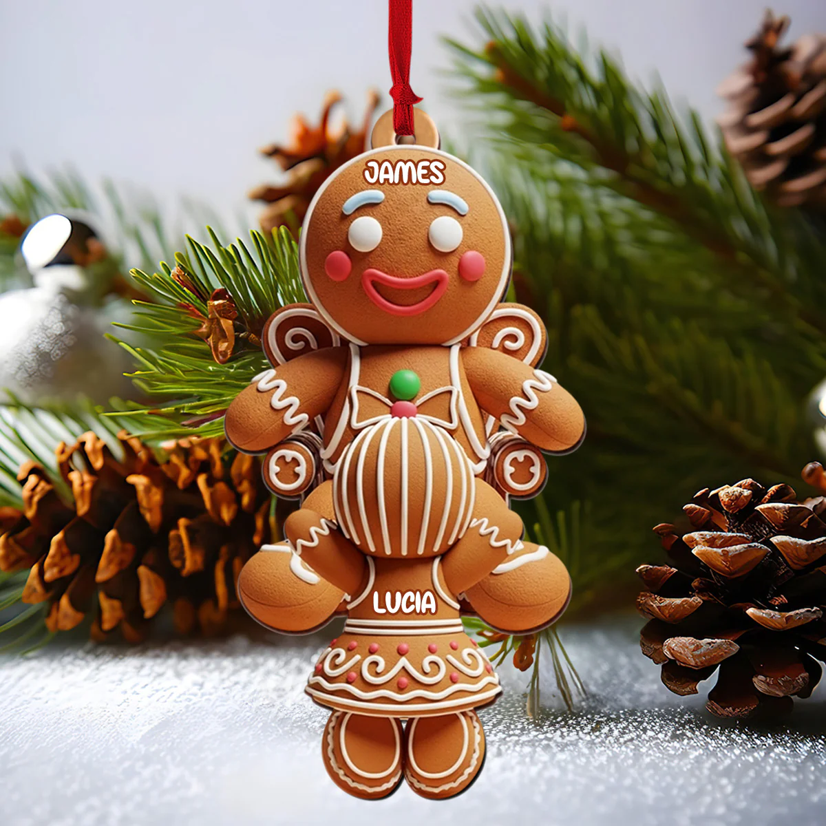 Gingerbread Couple - Personalized Custom Shape Wood Ornament Cutout & Print - Image 2