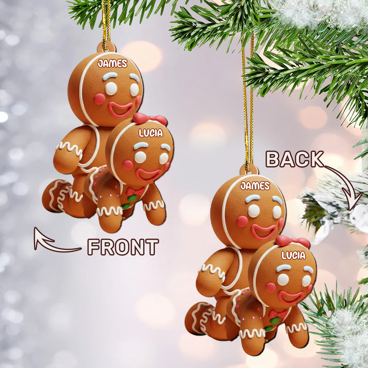 Gingerbread Couple - Personalized Custom Shape Wood Ornament Cutout & Print - Image 5