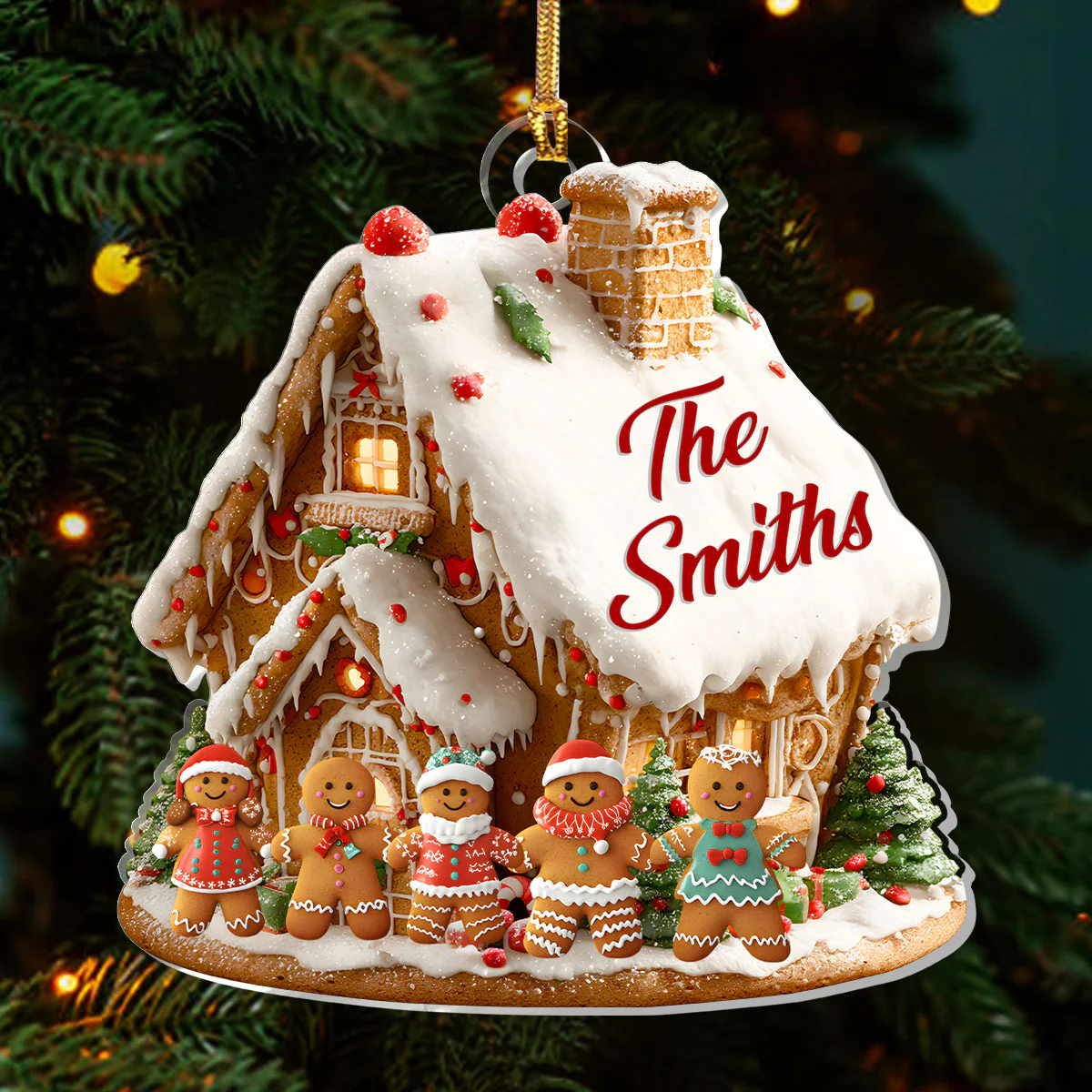 Gingerbread Family Christmas - Personalized 1-Layer Acrylic Ornament - Image 3