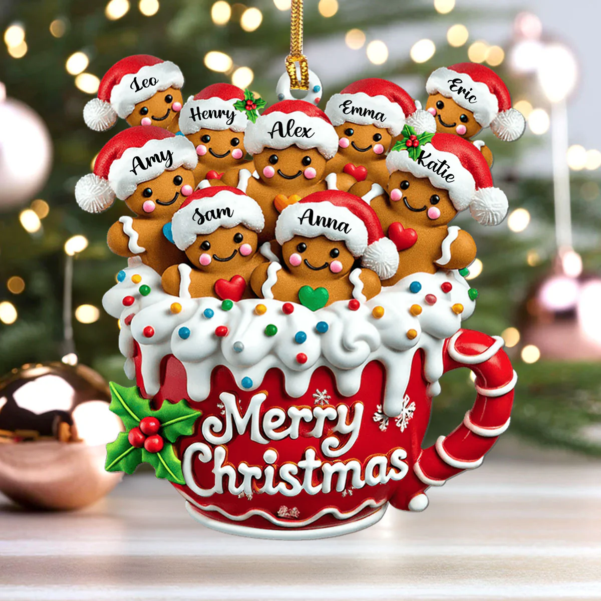 Gingerbread Family - Personalized 1-Layer Acrylic Ornament - Image 4