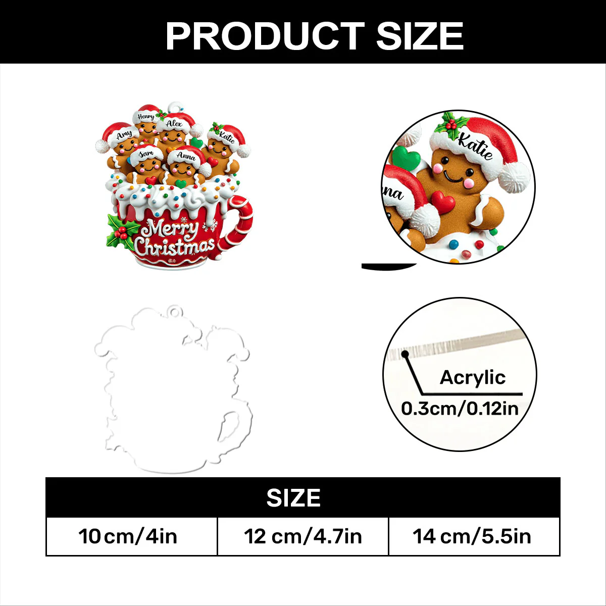Gingerbread Family - Personalized 1-Layer Acrylic Ornament - Image 7