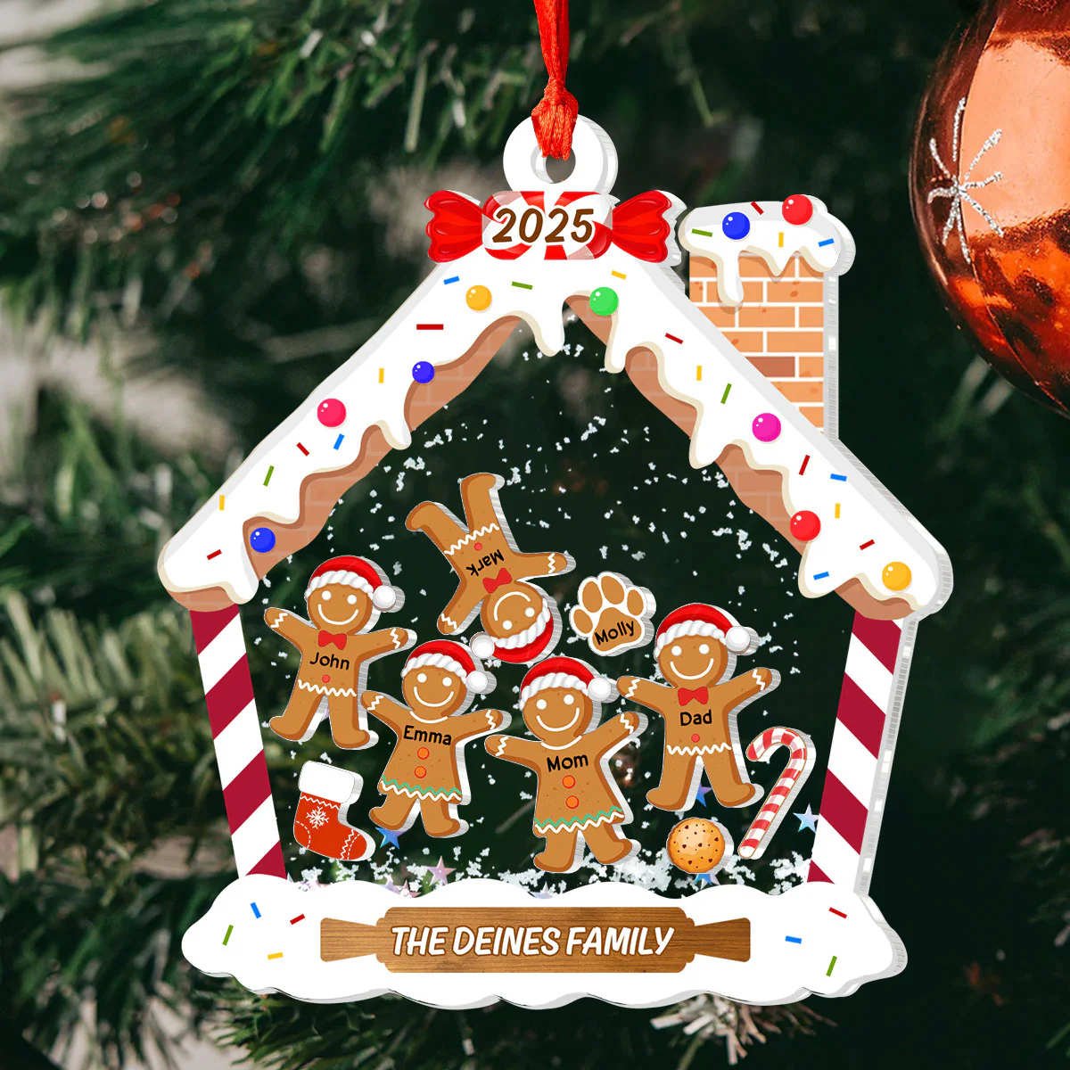 Gingerbread Family - Personalized 3 Layered Christmas Shaker Ornament - Image 4