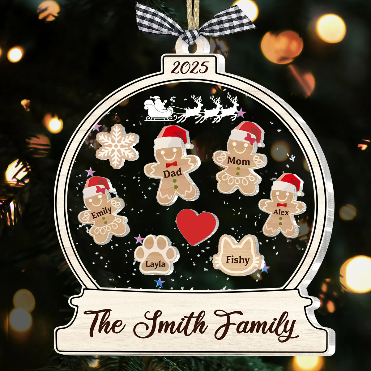Gingerbread Family Snow Globe - Personalized 3 Layered Christmas Shaker Ornament