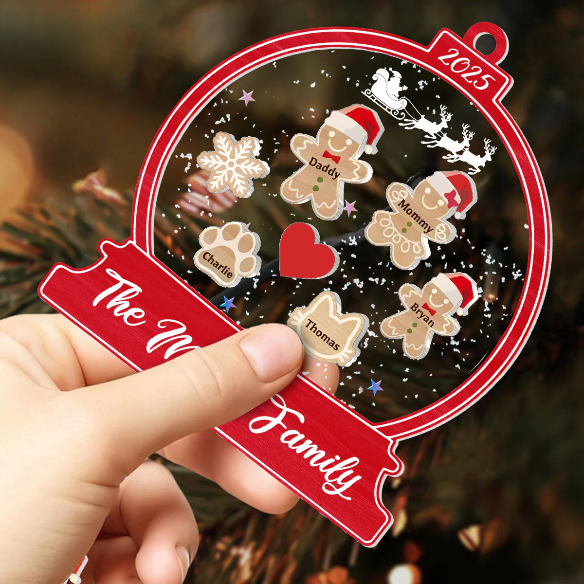 Gingerbread Family Snow Globe - Personalized 3 Layered Christmas Shaker Ornament - Image 2