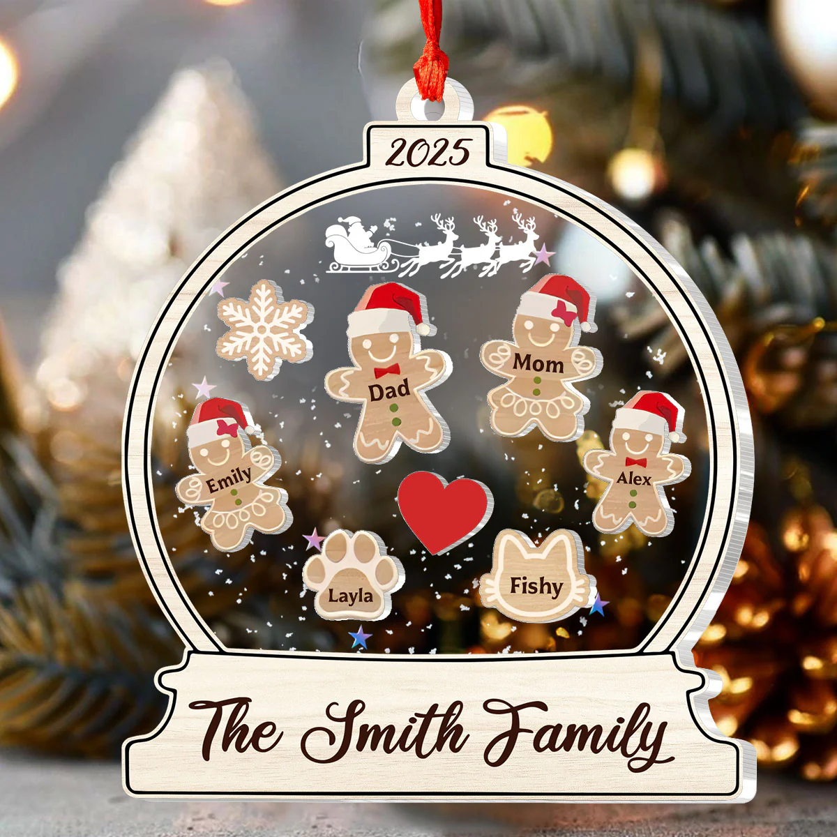 Gingerbread Family Snow Globe - Personalized 3 Layered Christmas Shaker Ornament - Image 3