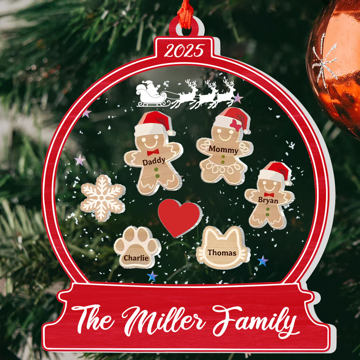Gingerbread Family Snow Globe - Personalized 3 Layered Christmas Shaker Ornament - Image 4