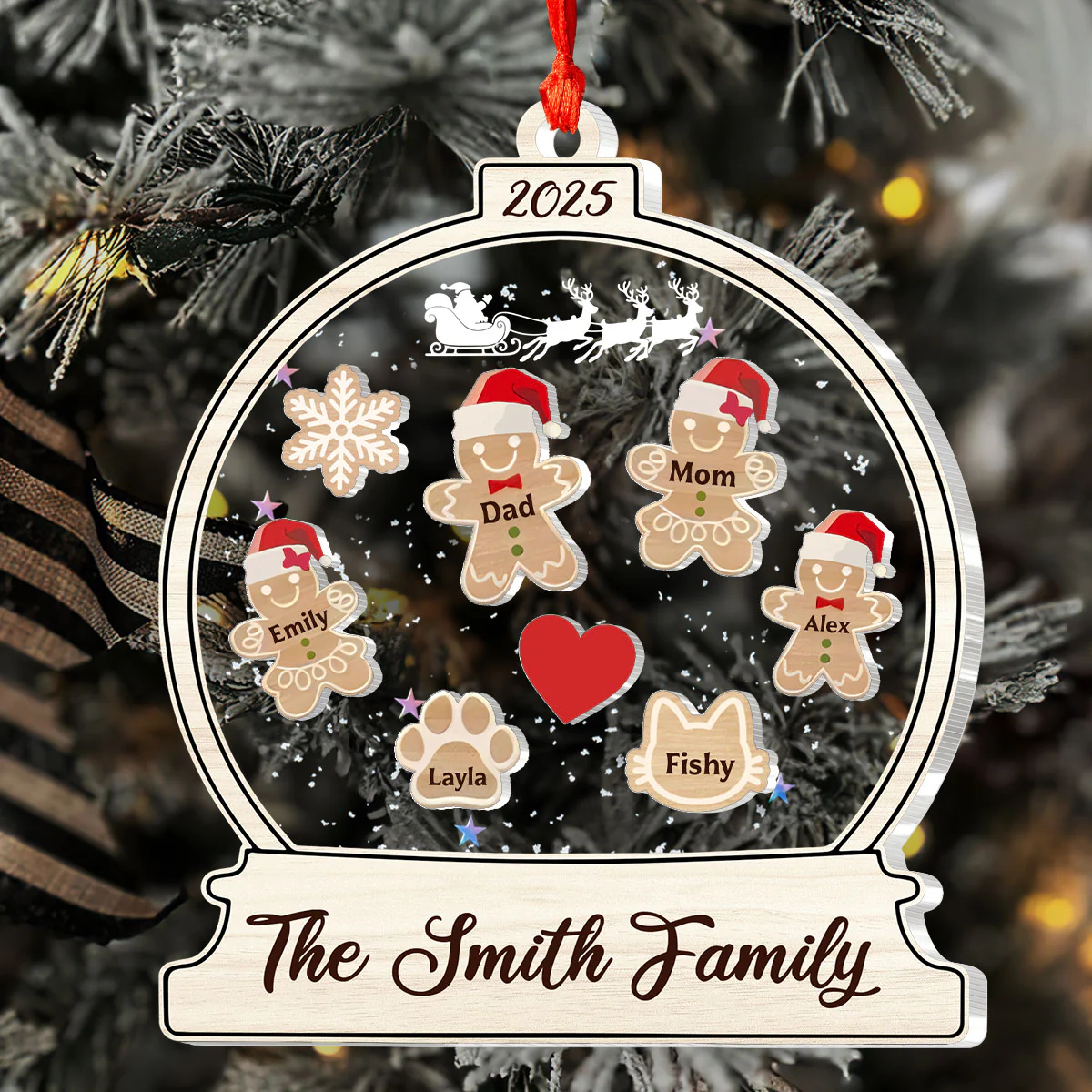 Gingerbread Family Snow Globe - Personalized 3 Layered Christmas Shaker Ornament - Image 5