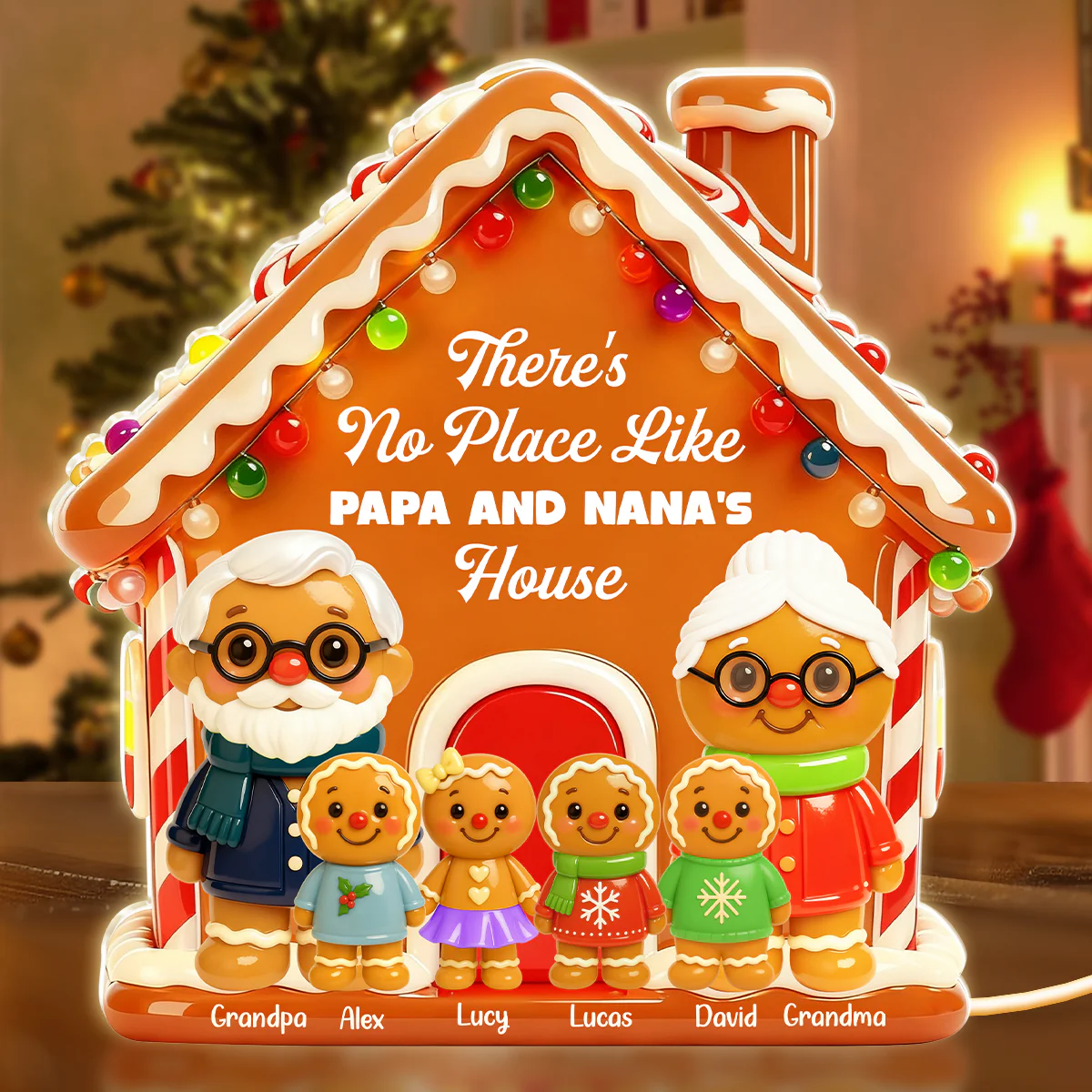 Gingerbread Grandparents And Grandkids - Personalized Light Box