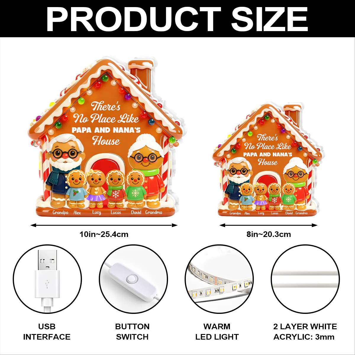 Gingerbread Grandparents And Grandkids - Personalized Light Box - Image 6