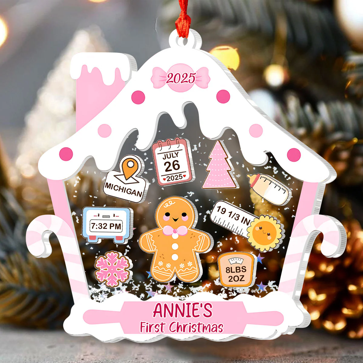 Gingerbread House Kids - Personalized 3 Layered Christmas Shaker Ornament - Image 3